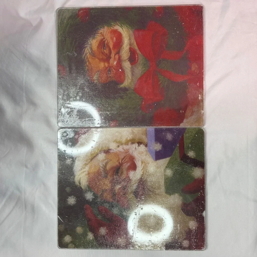 Vintage Style Santa Claus Glass‎ Cutting Boards Set of 2 Christmas Holiday
